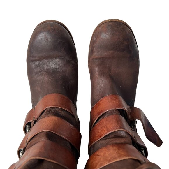 A.S 98 Xyrus boots two toned brown leather EU 38 block heel moto biker buckles - Picture 5 of 11